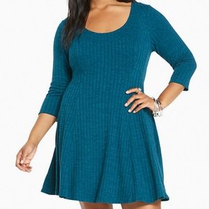 3/4 Sleeve Ribbed Fluted Sweater Dress